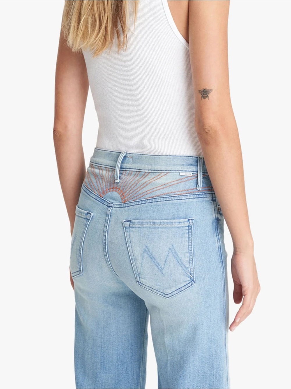 MOTHER The Sunburst Roller Ankle Fray Wide Leg Poppy Fields Blue Jeans Size 30